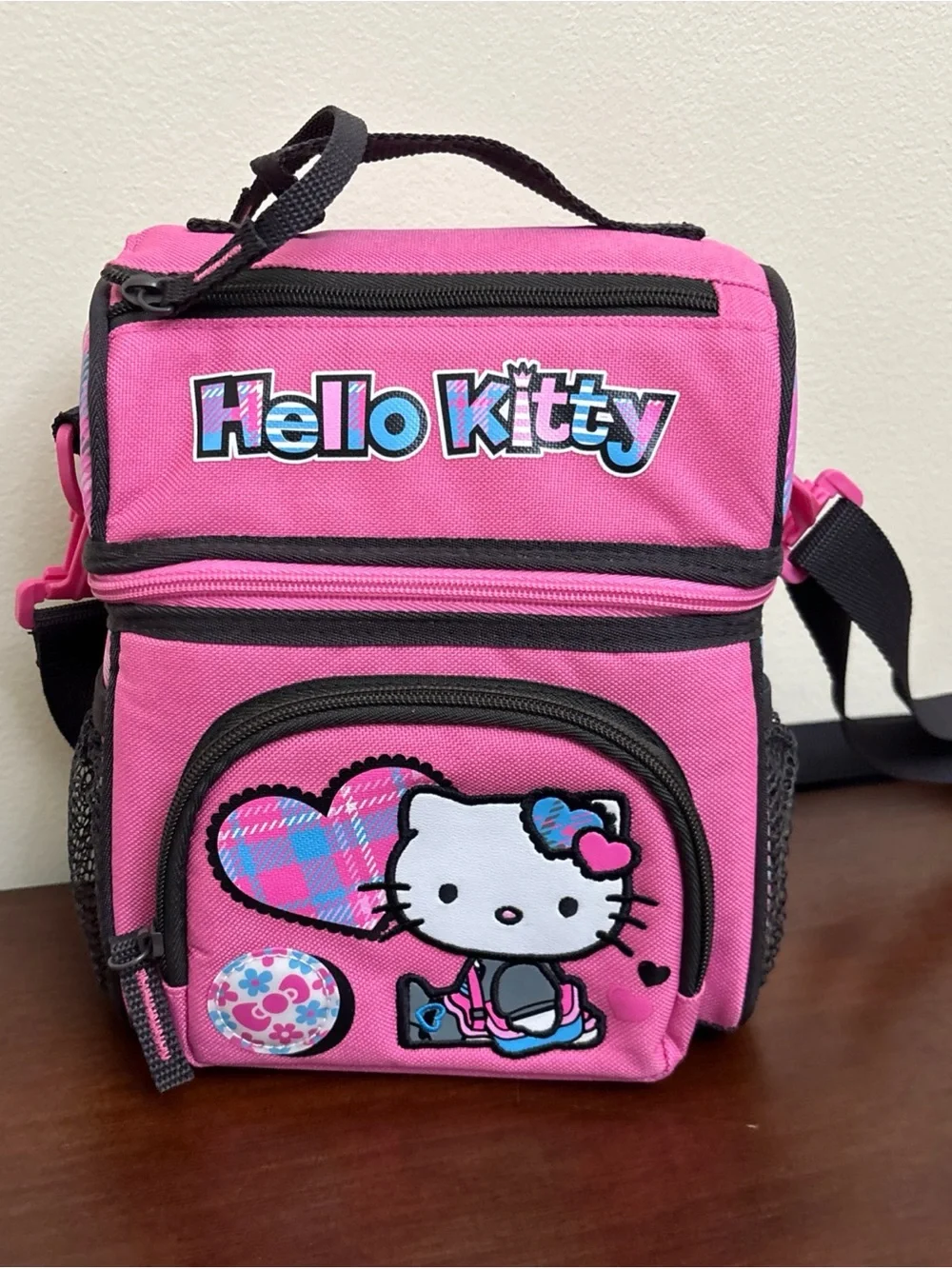 Hello Kitty Lunch Box Insulated Picnic School Pink Blue Plaid